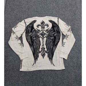 Raw State Redemption Shirt Men Large White Black Graphic Waffle Knit Wings Cross